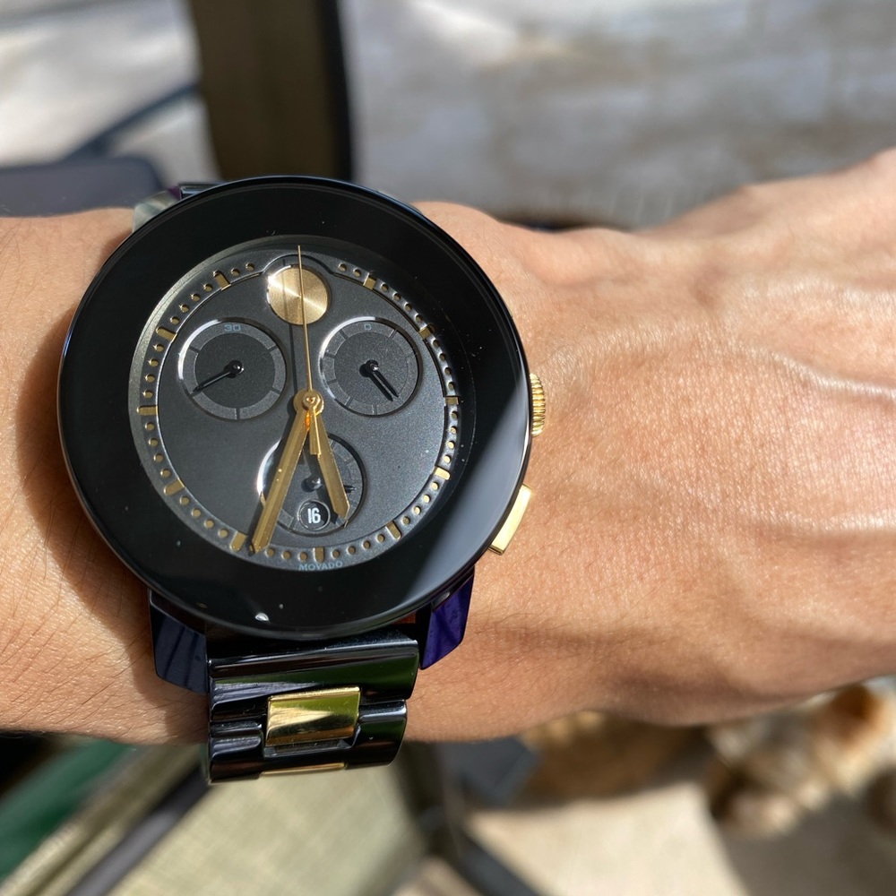 Movado Bold Black and Gold watch